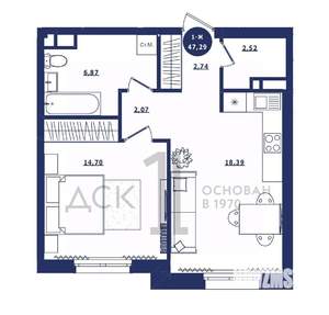 1-к квартира, строящийся дом, 47м2, 6/16 этаж