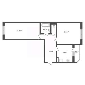 2-к квартира, вторичка, 63м2, 7/9 этаж