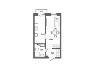 1-к квартира, вторичка, 29м2, 15/19 этаж