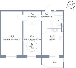 2-к квартира, вторичка, 72м2, 14/21 этаж