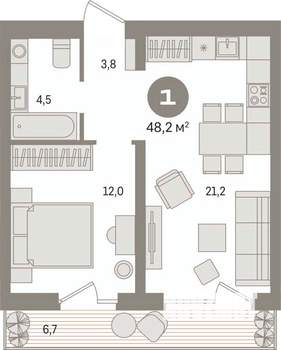 1-к квартира, вторичка, 48м2, 2/17 этаж