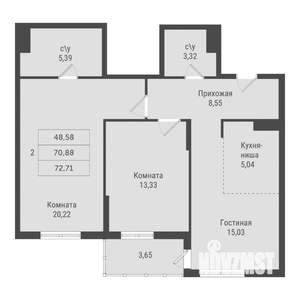 2-к квартира, вторичка, 73м2, 9/22 этаж
