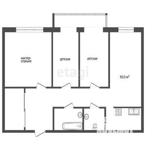3-к квартира, вторичка, 87м2, 2/3 этаж