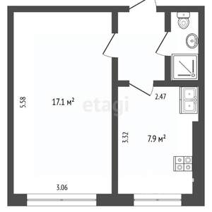 1-к квартира, вторичка, 30м2, 2/5 этаж