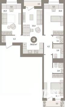 3-к квартира, вторичка, 95м2, 4/17 этаж