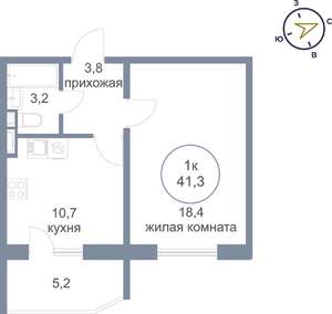 1-к квартира, строящийся дом, 41м2, 23/25 этаж