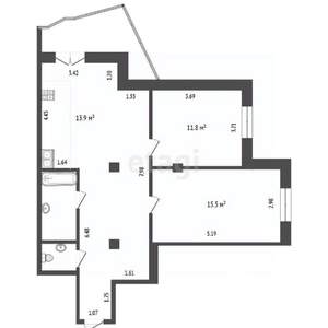 2-к квартира, вторичка, 69м2, 3/15 этаж