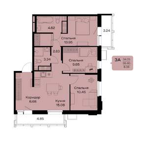 3-к квартира, строящийся дом, 74м2, 16/18 этаж