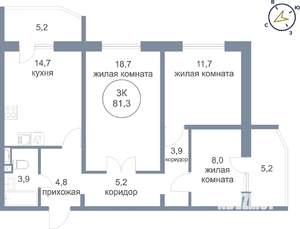 3-к квартира, вторичка, 81м2, 4/25 этаж