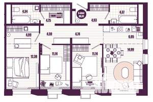 3-к квартира, вторичка, 88м2, 6/16 этаж