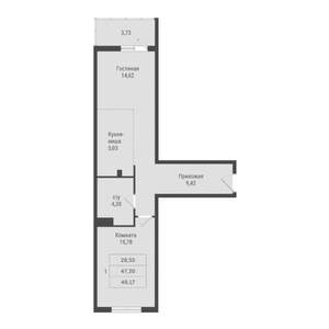 1-к квартира, вторичка, 49м2, 2/22 этаж