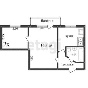 2-к квартира, вторичка, 37м2, 3/5 этаж