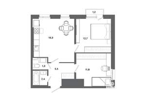 2-к квартира, вторичка, 52м2, 17/19 этаж