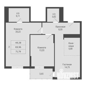 2-к квартира, вторичка, 72м2, 22/22 этаж