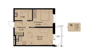 1-к квартира, строящийся дом, 41м2, 7/18 этаж
