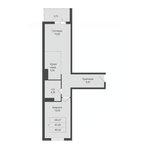 1-к квартира, строящийся дом, 49м2, 4/23 этаж