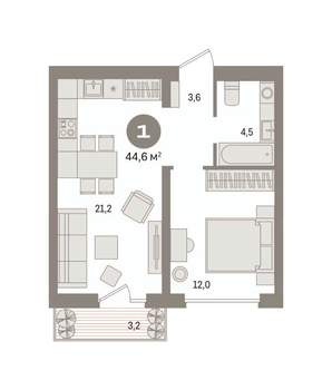 1-к квартира, вторичка, 45м2, 4/8 этаж