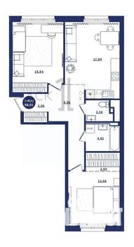 2-к квартира, строящийся дом, 68м2, 4/16 этаж