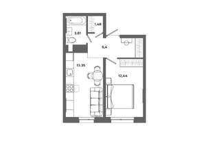 1-к квартира, вторичка, 37м2, 14/19 этаж