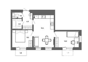 2-к квартира, вторичка, 49м2, 11/16 этаж