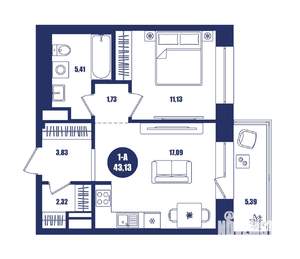 1-к квартира, вторичка, 46м2, 3/16 этаж
