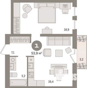 1-к квартира, вторичка, 54м2, 11/15 этаж