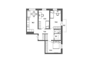 3-к квартира, вторичка, 72м2, 5/16 этаж