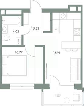 1-к квартира, вторичка, 41м2, 9/9 этаж
