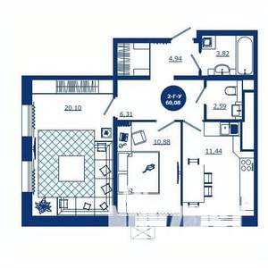 2-к квартира, вторичка, 60м2, 12/17 этаж