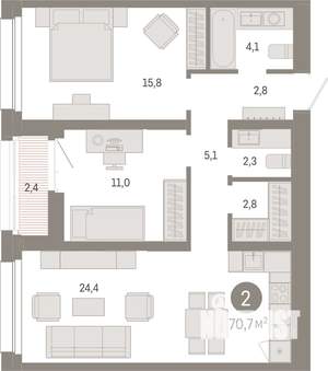 2-к квартира, вторичка, 71м2, 11/17 этаж