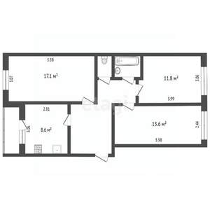 3-к квартира, вторичка, 68м2, 3/5 этаж
