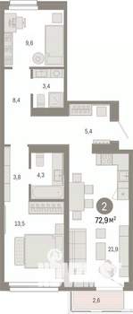 2-к квартира, вторичка, 73м2, 4/17 этаж