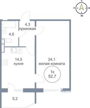 1-к квартира, вторичка, 53м2, 15/21 этаж