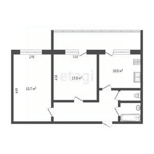 2-к квартира, вторичка, 46м2, 8/9 этаж