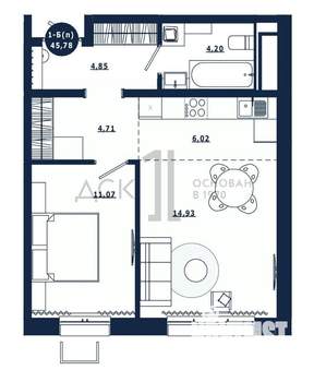 1-к квартира, вторичка, 46м2, 13/16 этаж