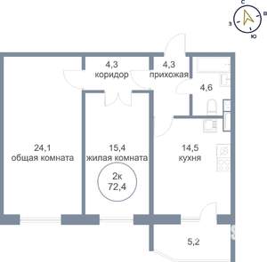 2-к квартира, вторичка, 72м2, 16/21 этаж