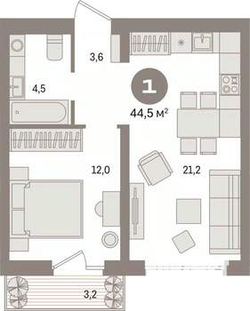 1-к квартира, вторичка, 45м2, 6/17 этаж