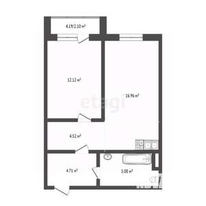 1-к квартира, вторичка, 43м2, 4/4 этаж