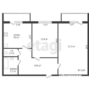 2-к квартира, вторичка, 59м2, 2/5 этаж