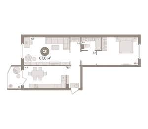 2-к квартира, вторичка, 67м2, 4/17 этаж