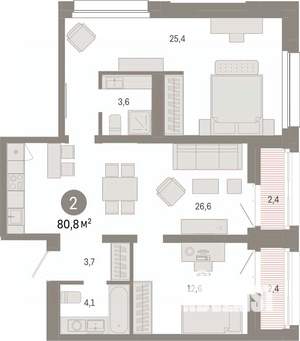 2-к квартира, вторичка, 81м2, 11/17 этаж