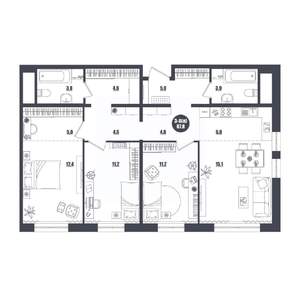 3-к квартира, вторичка, 88м2, 9/16 этаж