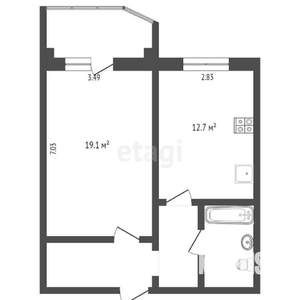 1-к квартира, вторичка, 44м2, 14/17 этаж