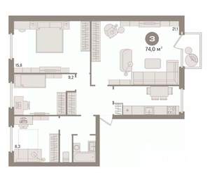 3-к квартира, вторичка, 74м2, 5/5 этаж