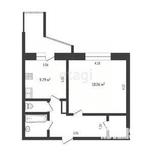 1-к квартира, вторичка, 44м2, 9/9 этаж