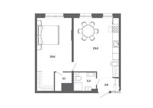 1-к квартира, вторичка, 51м2, 7/19 этаж