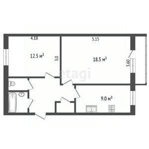 2-к квартира, вторичка, 53м2, 1/5 этаж