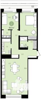 2-к квартира, вторичка, 87м2, 11/16 этаж