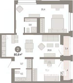 2-к квартира, вторичка, 81м2, 12/17 этаж