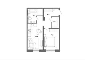 1-к квартира, вторичка, 42м2, 1/19 этаж